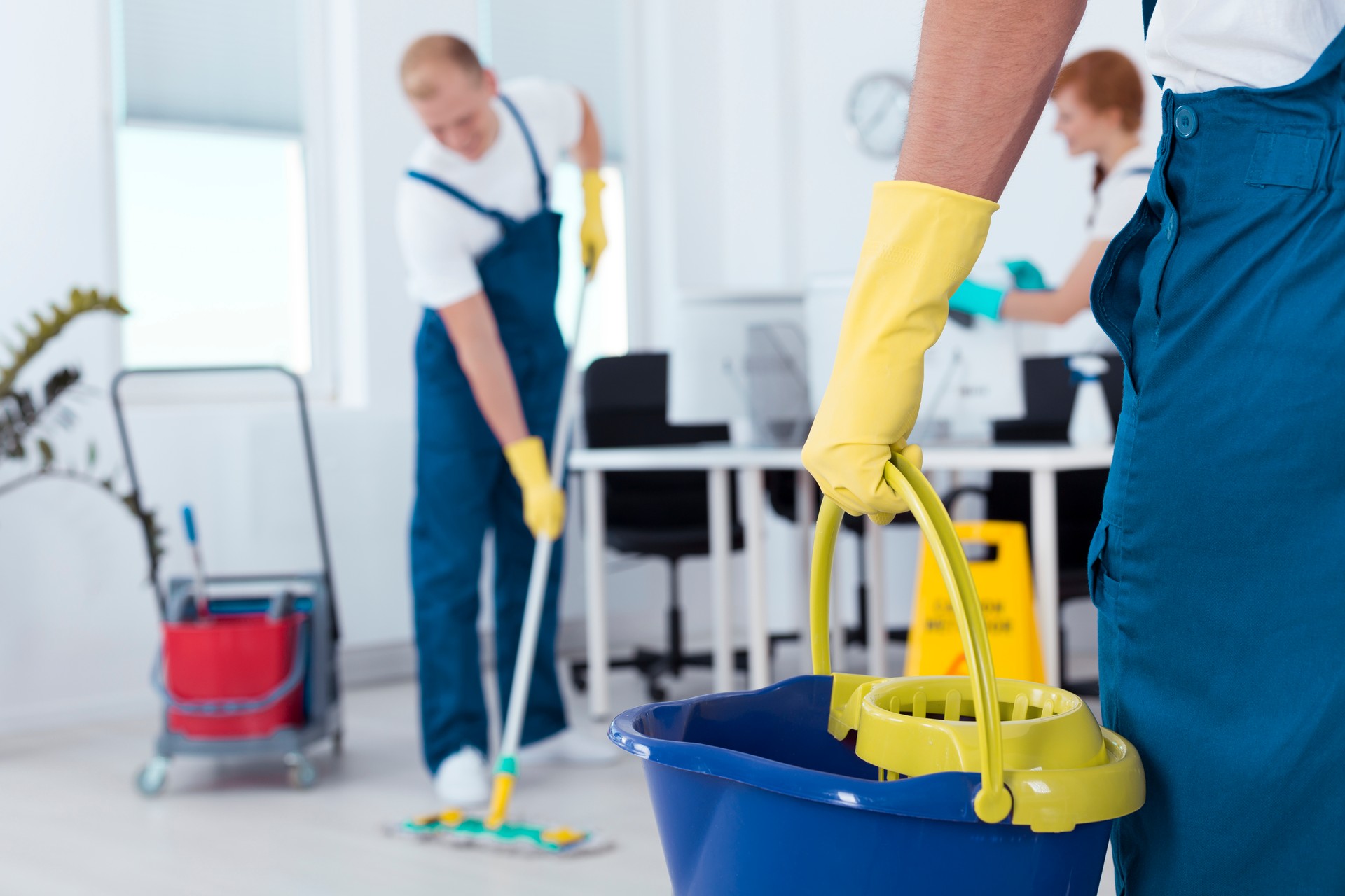 Person holding a mop pail